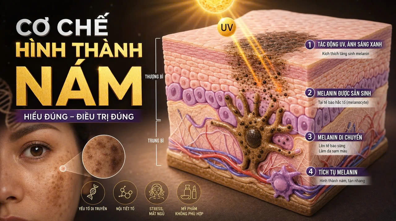 Ảnh mô phỏng melanin và cơ chế hình thành nám