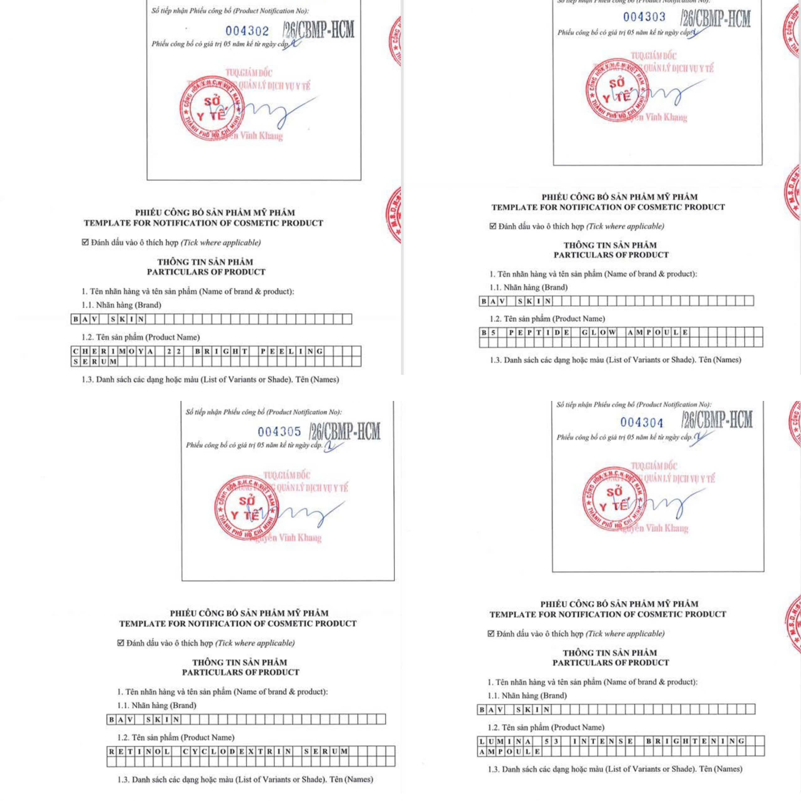 Giấy công bố sản phẩm BAVSKIN
